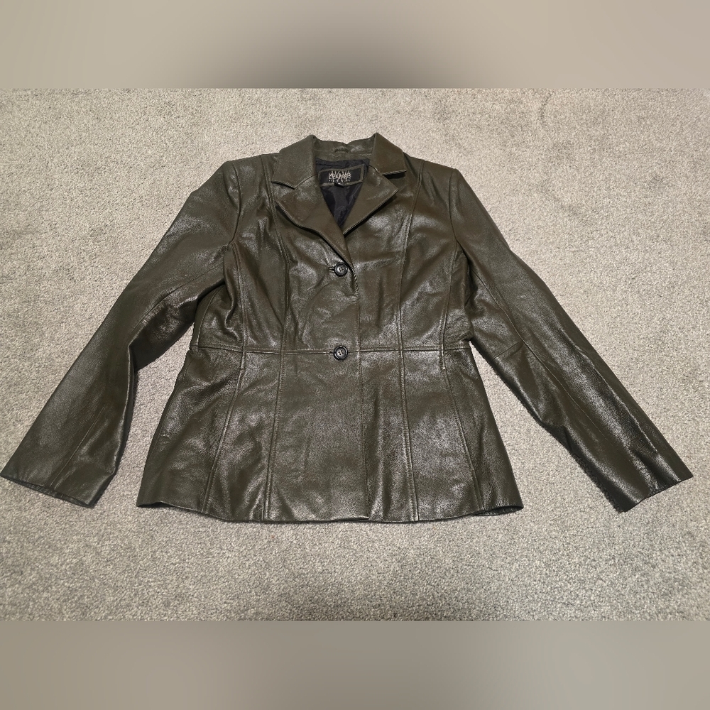 Wilsons Leather Olive Green Blazer Jacket Womens Size Medium Quiet Luxury